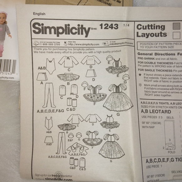 Simplicity 1243 Dance Outfits for 18" dolls like American Girl Doll AGD - Picture 4 of 5